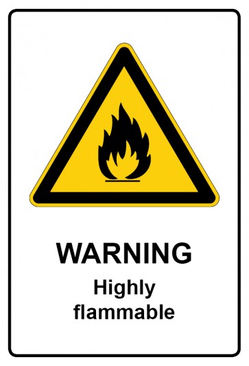 Schild Warnzeichen Piktogramm & Text englisch · Warning · Highly flammable | selbstklebend