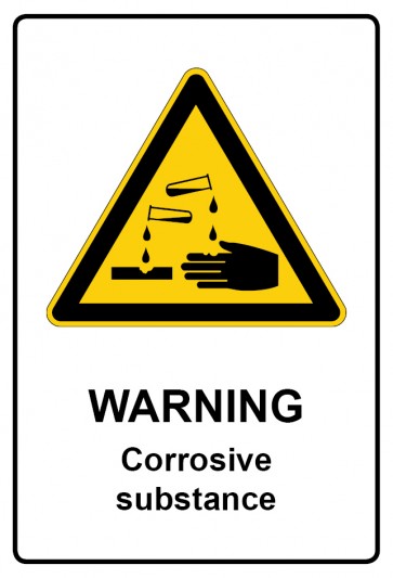 Schild Warnzeichen Piktogramm & Text englisch · Warning · Corrosive substance | selbstklebend