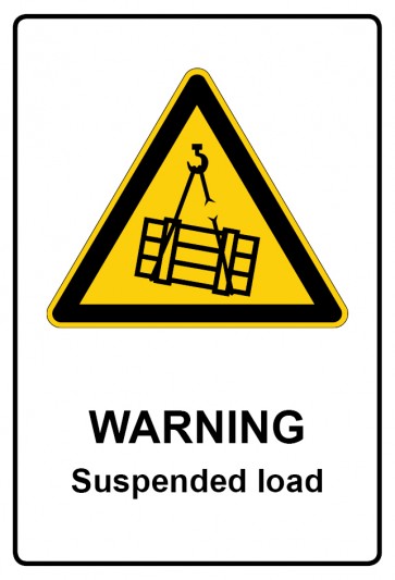 Schild Warnzeichen Piktogramm & Text englisch · Warning · Suspended load | selbstklebend