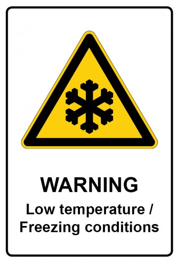 Schild Warnzeichen Piktogramm & Text englisch · Warning · Low temperature / Freezing conditions