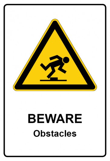 Schild Warnzeichen Piktogramm & Text englisch · Beware · Obstacles