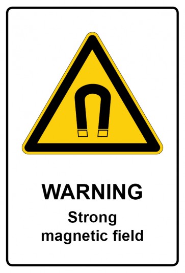Magnetschild Warnzeichen Piktogramm & Text englisch · Warning · Strong magnetic field