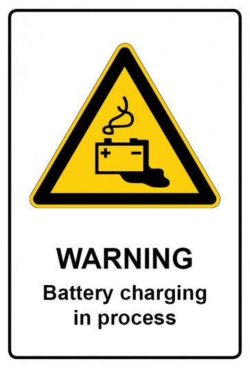 Aufkleber Warnzeichen Piktogramm & Text englisch · Warning · Battery charging in process