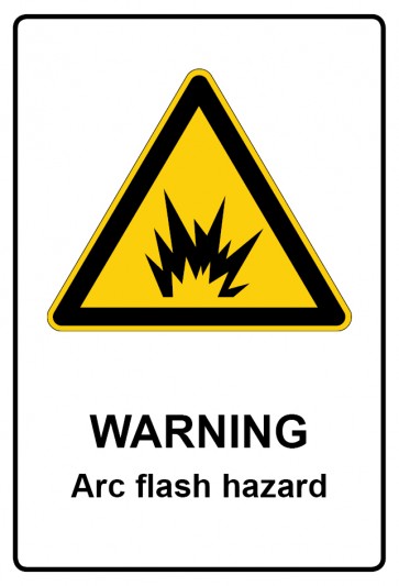 Schild Warnzeichen Piktogramm & Text englisch · Warning · Arc flash hazard | selbstklebend