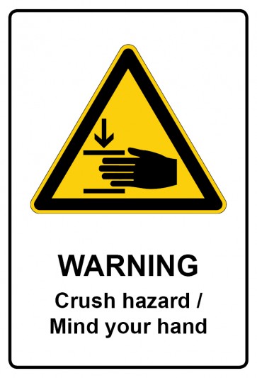 Schild Warnzeichen Piktogramm & Text englisch · Warning · Crush hazard / Mind your hand | selbstklebend