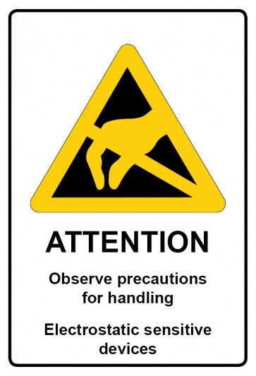 Schild Warnzeichen Piktogramm & Text englisch · Attention · Observe precautions / Electrostatic sensitive devices