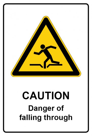 Schild Warnzeichen Piktogramm & Text englisch · Caution · Danger of falling through