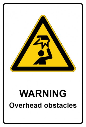 Schild Warnzeichen Piktogramm & Text englisch · Warning · Overhead obstacles | selbstklebend