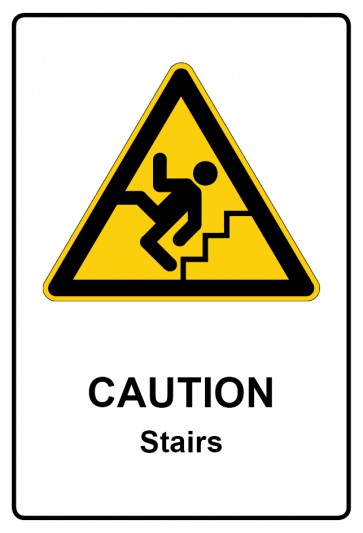 Aufkleber Warnzeichen Piktogramm & Text englisch · Caution · Stairs | stark haftend