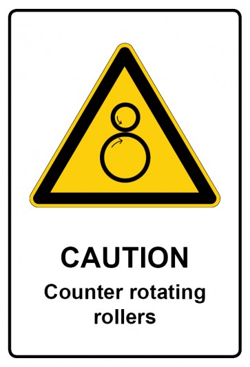 Aufkleber Warnzeichen Piktogramm & Text englisch · Caution · Counter rotating rollers | stark haftend