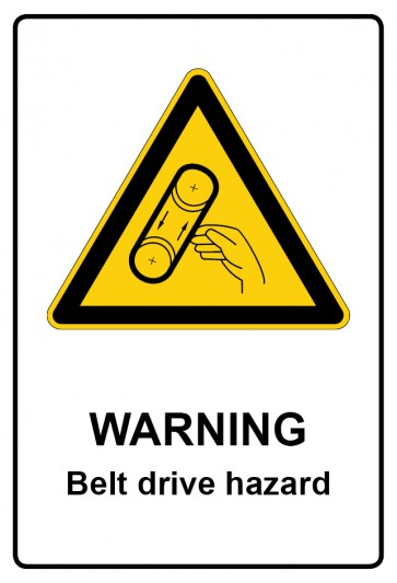 Aufkleber Warnzeichen Piktogramm & Text englisch · Warning · Belt drive hazard | stark haftend