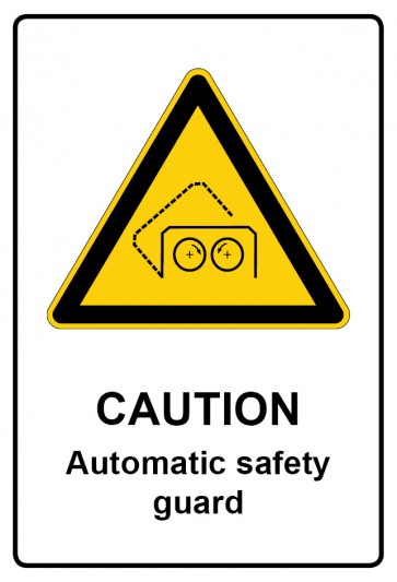 Aufkleber Warnzeichen Piktogramm & Text englisch · Caution · Automatic safety guard