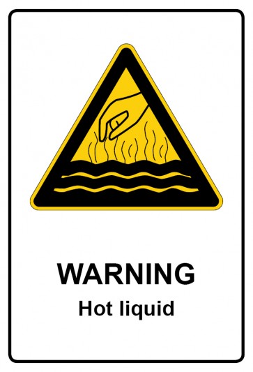 Schild Warnzeichen Piktogramm & Text englisch · Warning · Hot liquid | selbstklebend