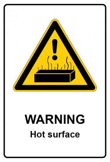Schild Warnzeichen Piktogramm & Text englisch · Warning · Hot surface