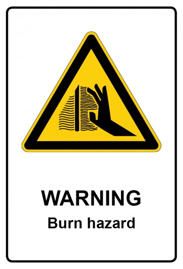 Schild Warnzeichen Piktogramm & Text englisch · Warning · Burn hazard