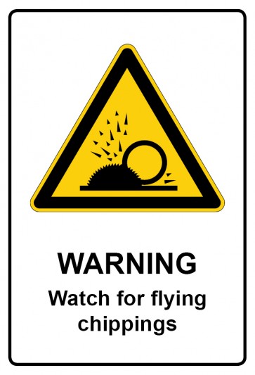 Schild Warnzeichen Piktogramm & Text englisch · Warning · Watch for flying chippings | selbstklebend