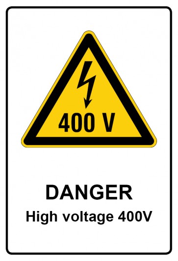 Schild Warnzeichen Piktogramm & Text englisch · Danger · High voltage 400V