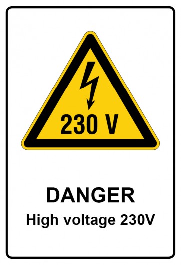 Schild Warnzeichen Piktogramm & Text englisch · Danger · High voltage 230V