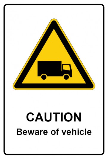 Schild Warnzeichen Piktogramm & Text englisch · Caution · Beware of vehicle