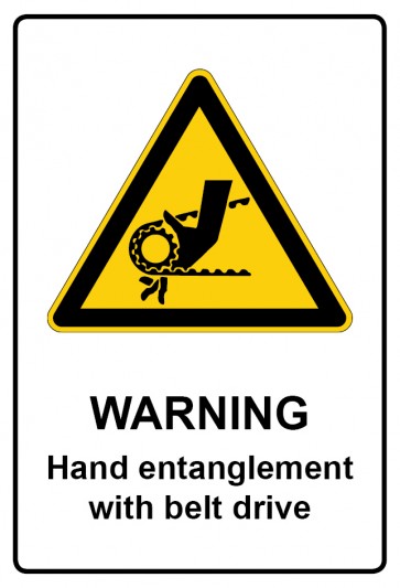 Magnetschild Warnzeichen Piktogramm & Text englisch · Warning · Hand entanglement with belt drive