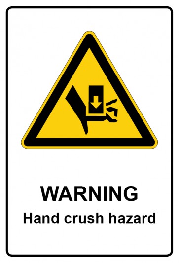 Schild Warnzeichen Piktogramm & Text englisch · Warning · Hand crush hazard | selbstklebend
