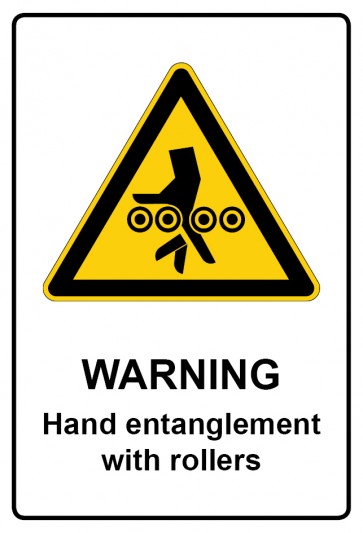 Aufkleber Warnzeichen Piktogramm & Text englisch · Warning · Hand entanglement with rollers