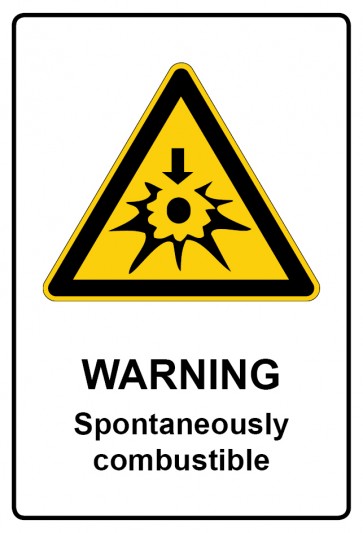 Schild Warnzeichen Piktogramm & Text englisch · Warning · Spontaneously combustible