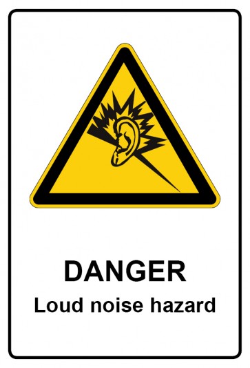 Schild Warnzeichen Piktogramm & Text englisch · Danger · Loud noise hazard