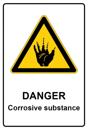 Schild Warnzeichen Piktogramm & Text englisch · Danger · Corrosive substance