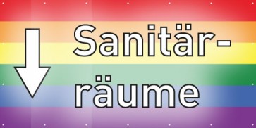 Banner Festivalbanner Sanitärräume hier | regenbogenfarben