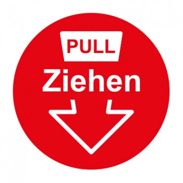 Tür-Schild rot · Ziehen / Pull mit Pfeil