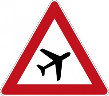 Aufkleber Gefahrzeichen  Flugbetrieb, Aufstellung links · Zeichen 101-20 