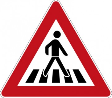 Aufkleber Gefahrzeichen  Fußgängerüberweg, Aufstellung links · Zeichen 101-21 