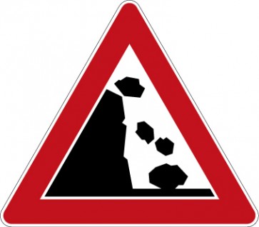 Aufkleber Gefahrzeichen Steinschlag, Aufstellung links · Zeichen 101-25 | stark haftend - Verkehrszeichen STVO