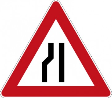 Aufkleber Gefahrzeichen Einseitig (links) Verengte Fahrbahn · Zeichen 121-20 | stark haftend - Verkehrszeichen STVO