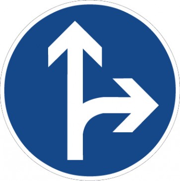 Aufkleber Vorschriftzeichen  Vorgeschriebene Fahrtrichtung, geradeaus oder rechts · Zeichen 214 