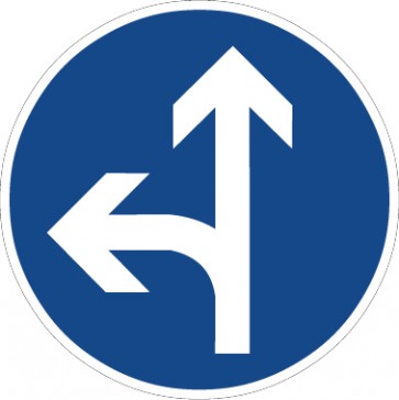 Aufkleber Vorschriftzeichen  Vorgeschriebene Fahrtrichtung, geradeaus oder links · Zeichen 214-10 