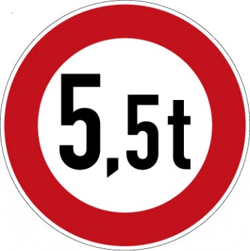 Verkehrzeichen Vorschriftzeichen Verbot für Fahrzeuge über angegebene tatsächliche Masse · Zeichen 262-5,5  · MAGNETSCHILD