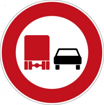 Aufkleber Vorschriftzeichen  Überholverbot für Kraftfahrzeuge mit einem zulässigen Gesamtgewicht über 2,8 t, einschließlich ihrer Anhänger · Zeichen 277 
