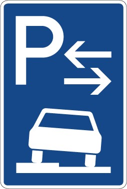Verkehrsschild · Verkehrszeichen Richtzeichen Parken halb auf Gehwegen in Fahrtrichtung links (Mitte) · Zeichen 315-53 