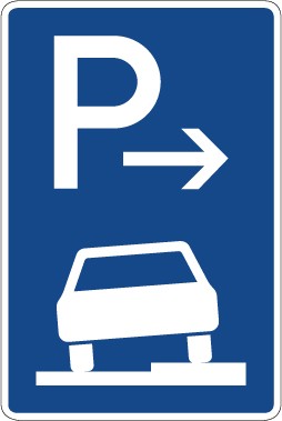 Aufkleber Richtzeichen Parken halb auf Gehwegen in Fahrtrichtung rechts (Ende) · Zeichen 315-57 | stark haftend - Verkehrszeichen STVO