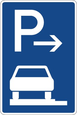 Verkehrsschild · Verkehrszeichen Richtzeichen Parken auf Gehwegen ganz in Fahrtrichtung links, Anfang · Zeichen 315-61 