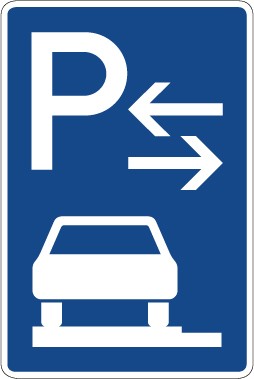 Aufkleber Richtzeichen  Parken ganz auf Gehwegen in Fahrtrichtung links (Mitte) · Zeichen 315-63 