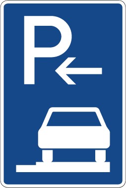 Aufkleber Richtzeichen Parken ganz auf Gehwegen in Fahrtrichtung rechts (Anfang) · Zeichen 315-66 | stark haftend - Verkehrszeichen STVO
