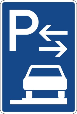 Aufkleber Richtzeichen  Parken ganz auf Gehwegen in Fahrtrichtung rechts (Mitte) · Zeichen 315-68 