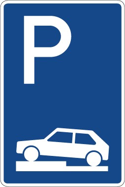 Magnetschild Richtzeichen Parken halb auf Gehwegen quer zur Fahrtrichtung links · Zeichen 315-70 