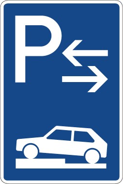 Aufkleber Richtzeichen  Parken halb auf Gehwegen quer zur Fahrtrichtung links (Mitte) · Zeichen 315-73 