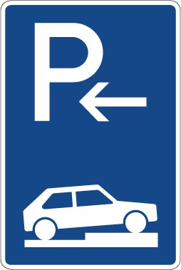 Verkehrsschild · Verkehrszeichen Richtzeichen Parken halb auf Gehwegen quer zur Fahrtrichtung rechts (Anfang) · Zeichen 315-76 