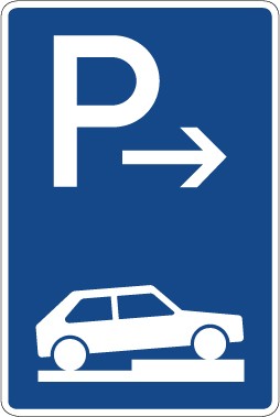 Verkehrzeichen Richtzeichen Parken halb auf Gehwegen quer zur Fahrtrichtung rechts (Ende) · Zeichen 315-77  · MAGNETSCHILD