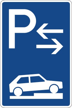 Verkehrsschild · Verkehrszeichen Richtzeichen Parken halb auf Gehwegen quer zur Fahrtrichtung rechts (Mitte) · Zeichen 315-78 